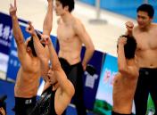 广东队获十一运会男子4X100米混合泳冠军