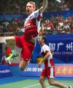 广州羽毛球世锦赛男双半决赛 丹麦组合2比1胜韩国组合