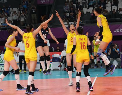 雅加达亚运会女排半决赛 中国队3比0胜日本队进决赛