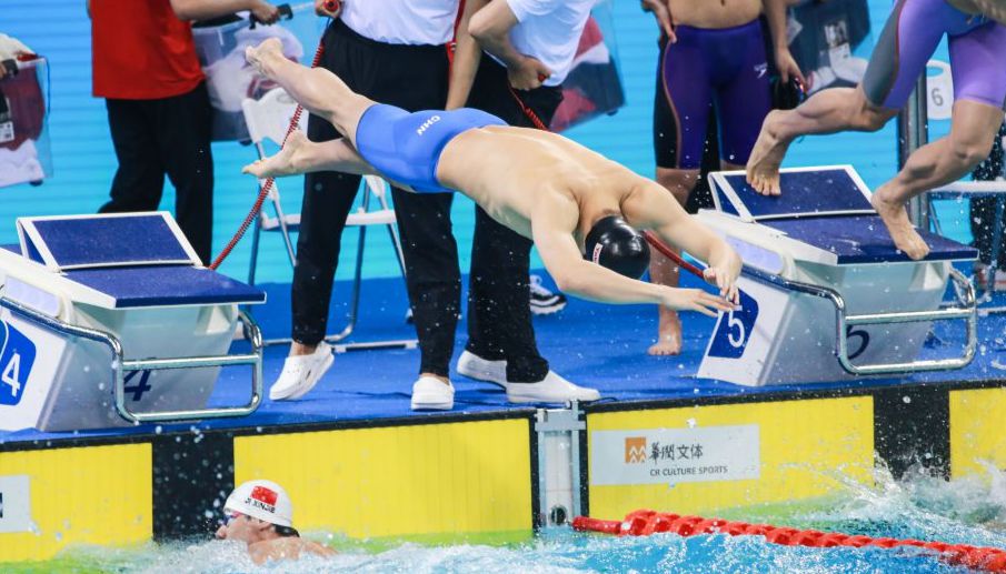 全国游泳冠军赛男子4X100米自由泳接力决赛 苏浙赣鲁鄂联队夺冠